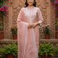 Pink Chanderi Lucknowi Embroidered Kurta with Pant & Dupatta Set