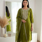 Green-Embroidered Chanderi Silk Kurta  Set