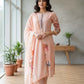 Elegant Everyday Peach Floral Printed Kurta Set With Dupatta