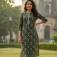 Olive green Chanderi Printed Kurta