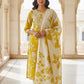 Mustard Floral Embroidered Cotton Kurta Set with Dupatta