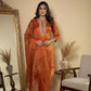 Rust Orange Tissue Chanderi Embroidered Kurta with Trousers & Dupatta