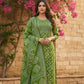 Elegant  Green Printed Embroidered Kurta Set with Pant and Dupatta