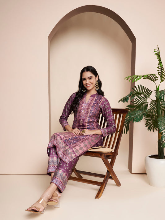 Winter Printed Handwork Kurta With Pant