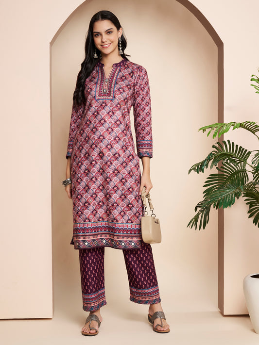 Winter Kurta Printed Handwork With Pant