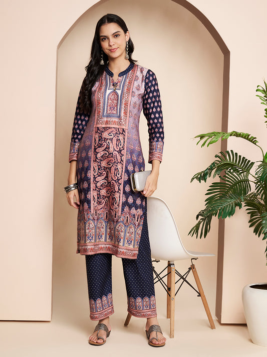 Winter Printed Handwork Kurta With Pant