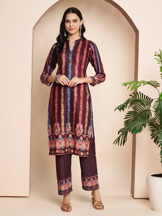 Winter Printed Handwork Kurta With Pant
