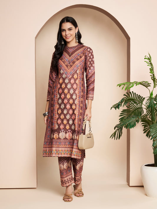 Winter Printed Handwork Kurta With Pant