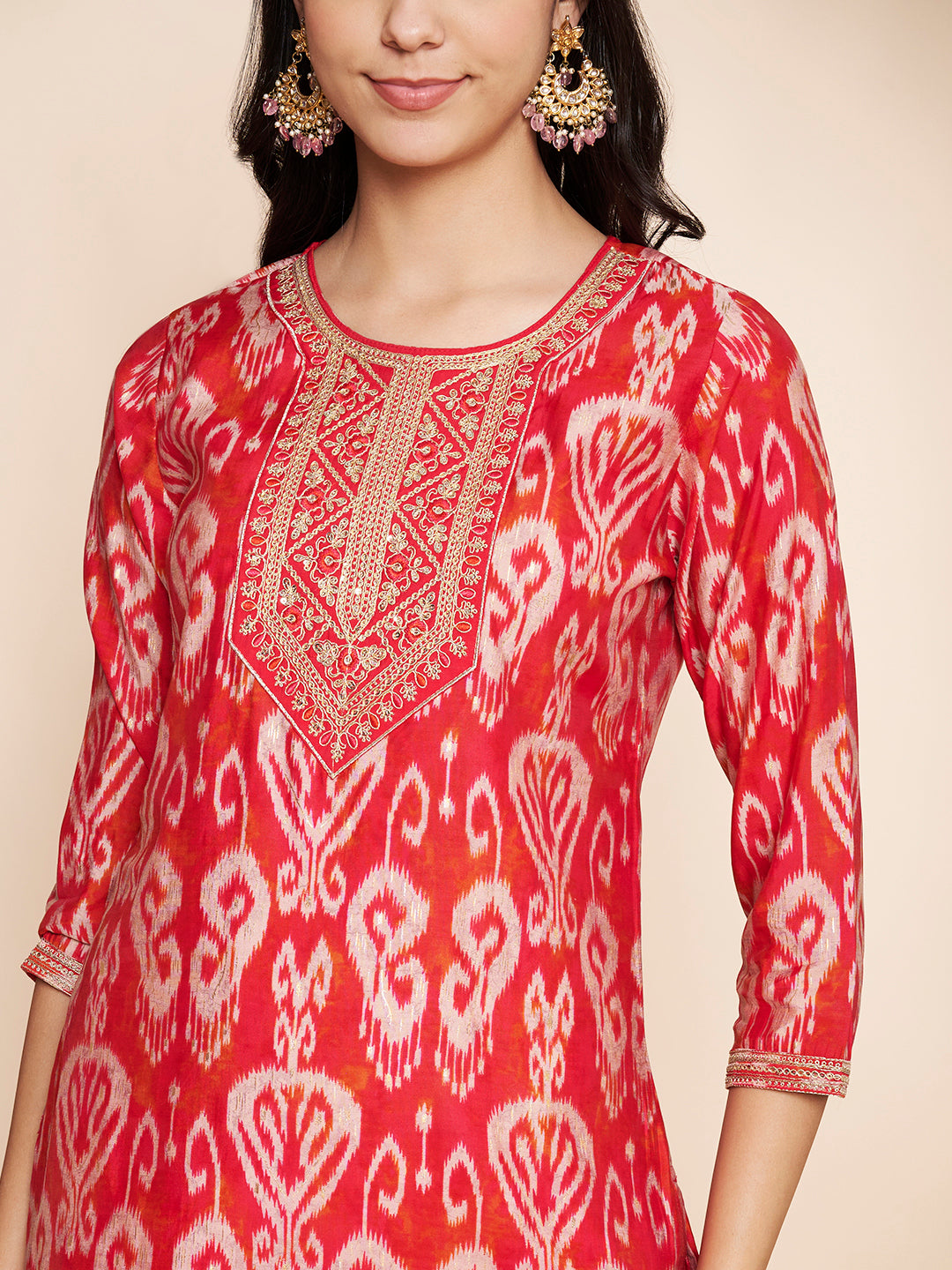 Fuchsia Embroidered Kurta With Pant & Dupatta