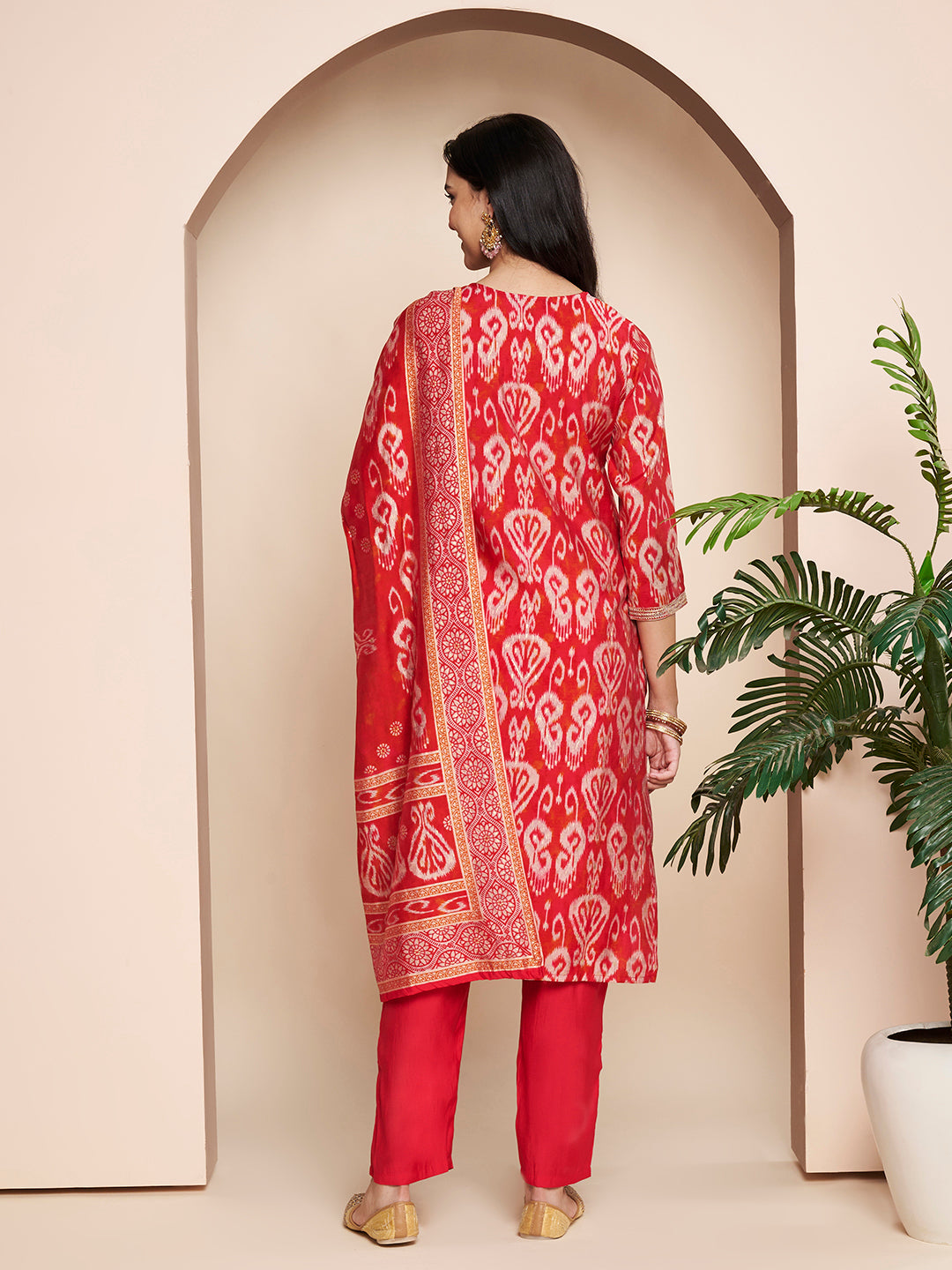 Fuchsia Embroidered Kurta With Pant & Dupatta