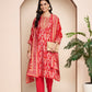 Fuchsia Embroidered Kurta With Pant & Dupatta