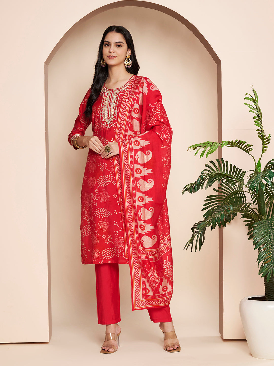 Fuchsia Embroidered Kurta Set with Pant & Dupatta
