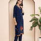 Navy Blue Embroidered Kurta Set with Pant & Dupatta