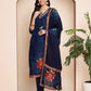 Navy Blue Embroidered Kurta Set with Pant & Dupatta