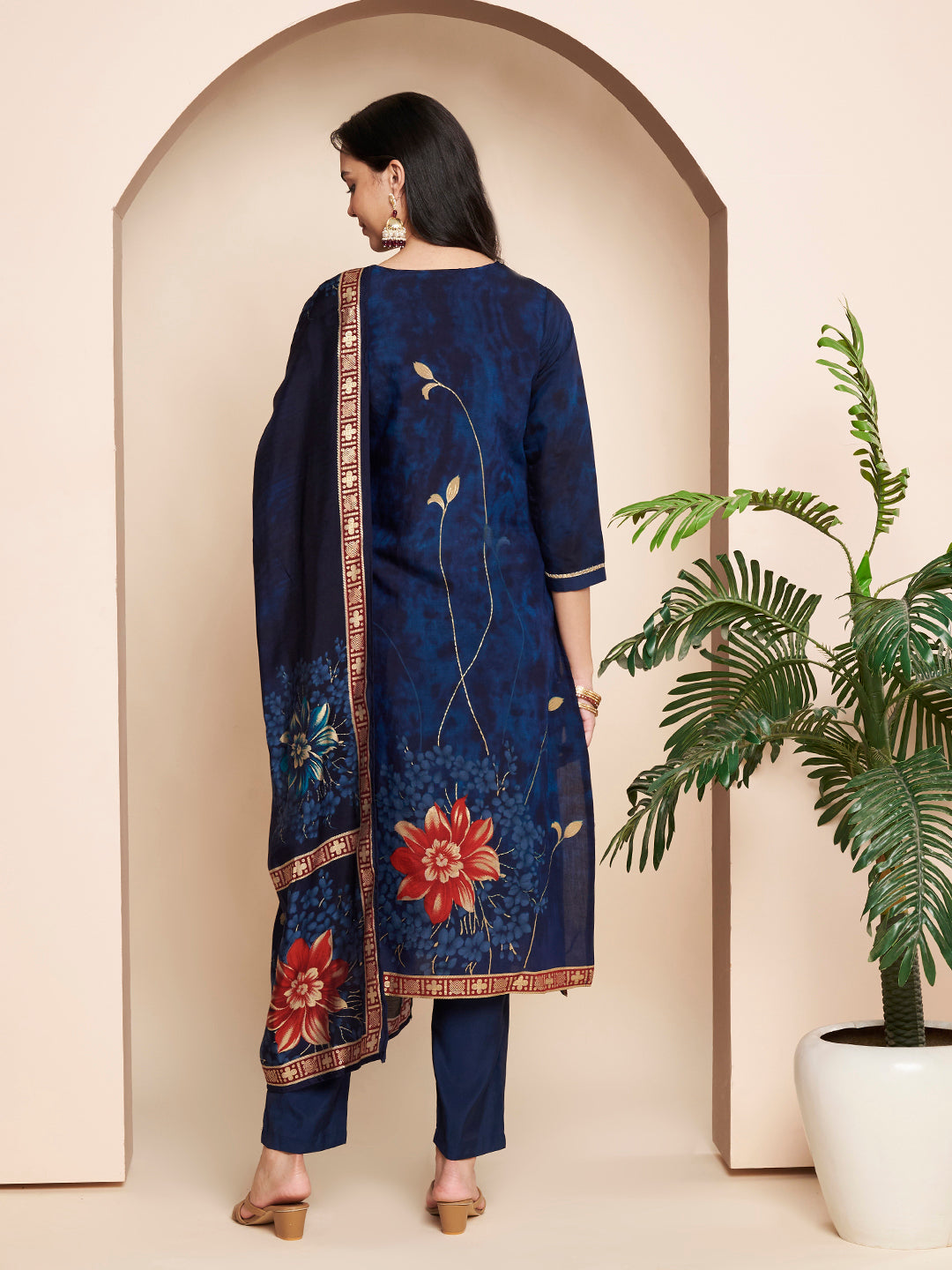 Navy Blue Embroidered Kurta Set with Pant & Dupatta