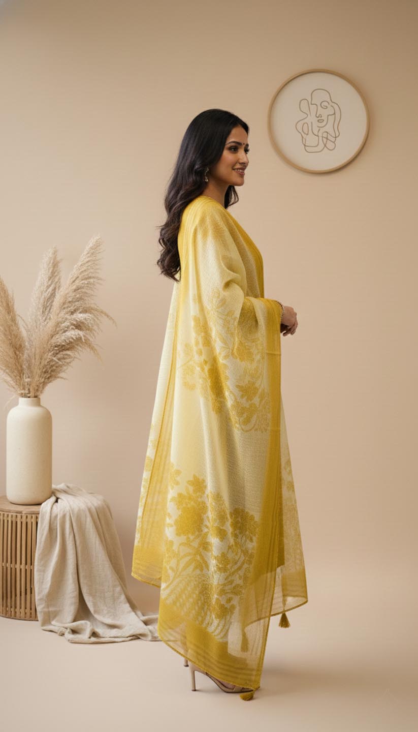 Mustard Yellow Embroidered Kurta Set with Dupatta