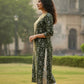 Olive green Chanderi Printed Kurta