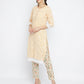 Women Peach Embroidered Kurta with Printed Pant .