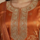 Rust Orange Tissue Chanderi Embroidered Kurta with Trousers & Dupatta