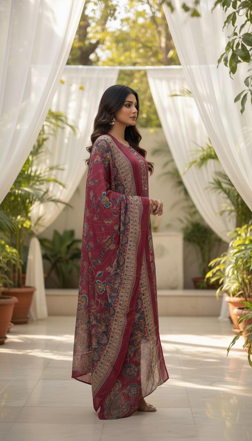 Traditional Embroidered & Printed Cotton Kurta Set with dupatta