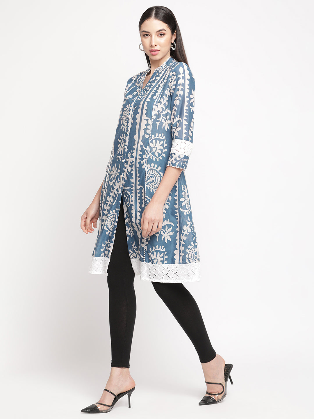 Blue Ethnic Printed A-Line kurta