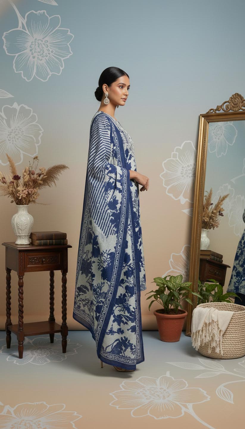 Elegant Indigo & Ivory Printed Kurta Set