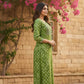 Elegant  Green Printed Embroidered Kurta Set with Pant and Dupatta