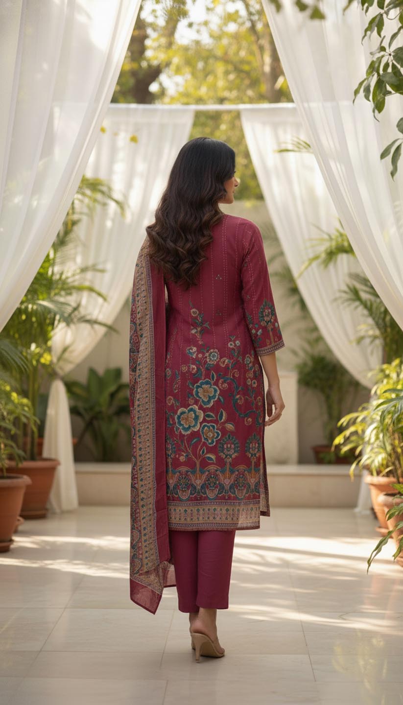 Traditional Embroidered & Printed Cotton Kurta Set with dupatta