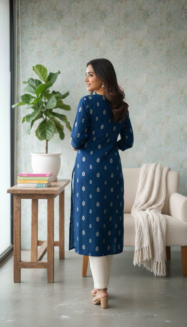 Teal Blue Embroidered Kurta
