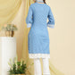 Blue Embroidered Kurta with Pant & With Scarf.