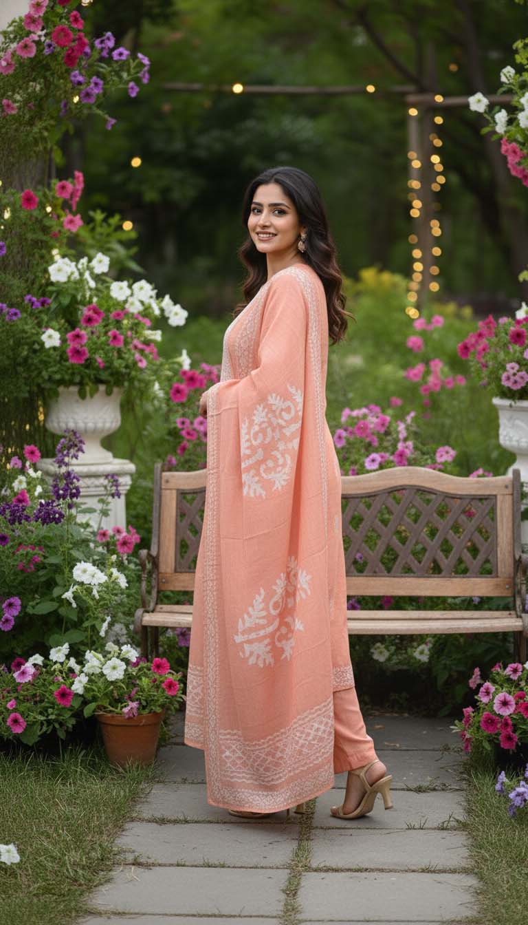 Orange  Embroidered Kurta with Pant & Dupatta Set