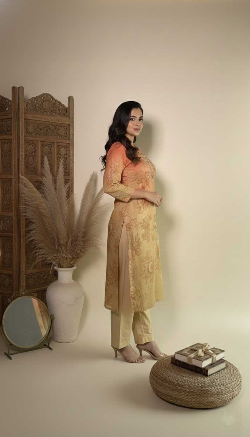Beige Chanderi Silk Floral Jacquard Kurta Set with Dupatta
