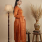 Rust Orange Tissue Chanderi Embroidered Kurta with Trousers & Dupatta