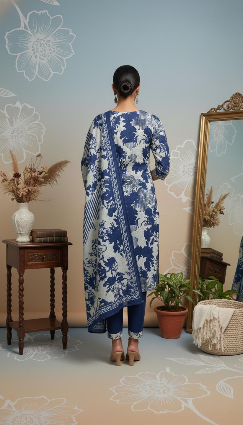 Elegant Indigo & Ivory Printed Kurta Set