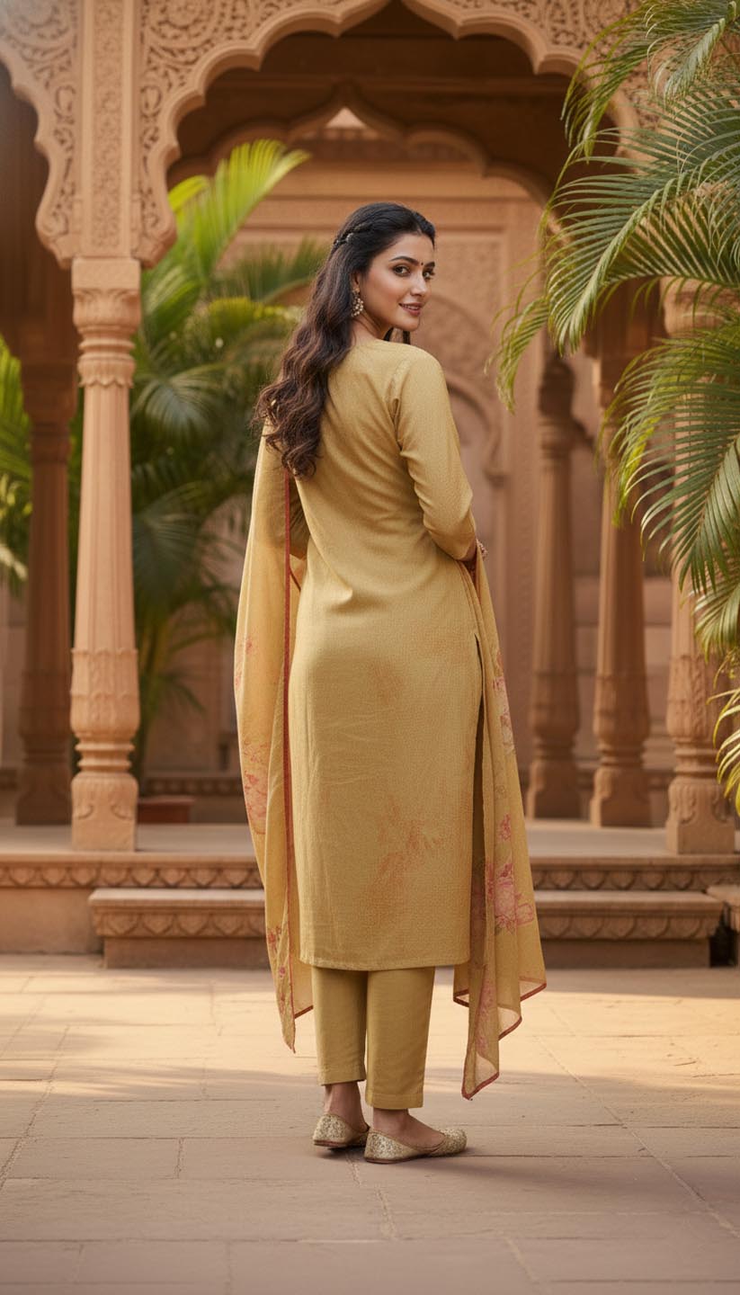 Elegant Mustard Yellow Embroidered Kurta Set with Dupatta
