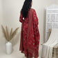 Elegant Maroon & Gold Embroidered Kurta Set with Printed Dupatta