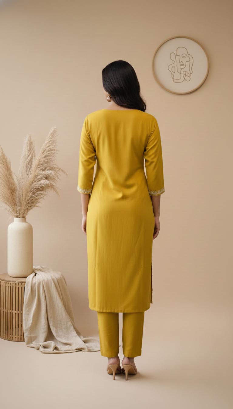 Mustard Yellow Embroidered Kurta Set with Dupatta