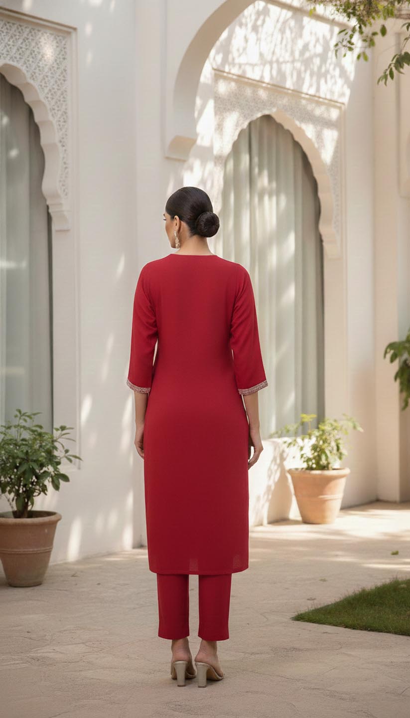 The Elegance Fuschia Embroidered Kurta Set