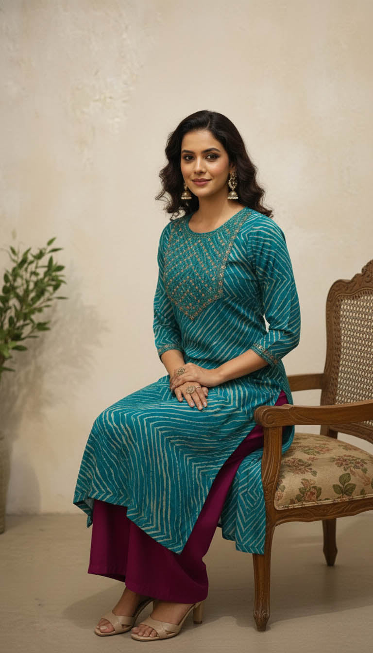 Turquoise Blue Rayon Kurta