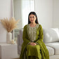 Green-Embroidered Chanderi Silk Kurta  Set