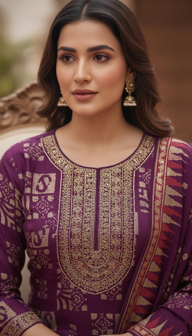 Ethnic Elegance Royal Purple Printed Kurta Set with Dupatta