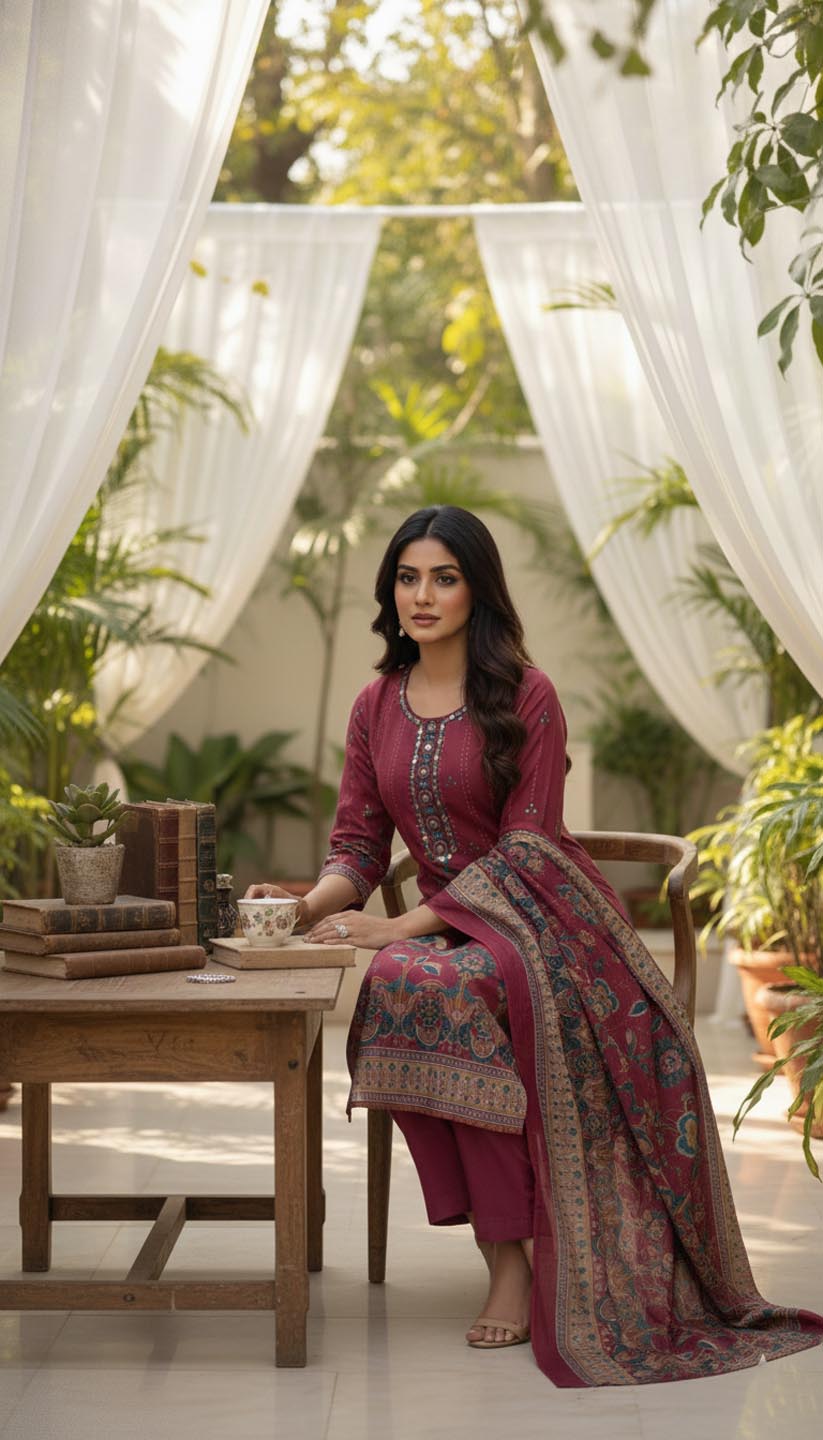 Traditional Embroidered & Printed Cotton Kurta Set with dupatta