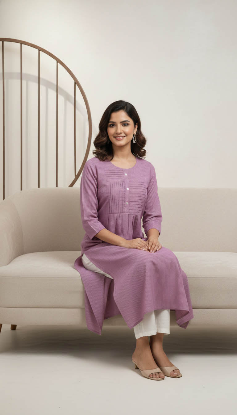 Purple Cotton Printed Kurta