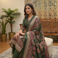 Elegant Olive Green Kurta Set with Floral Print Dupatta