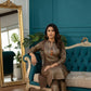 Elegant Brown Velvet Kurta Set  with Foil Print Detailing
