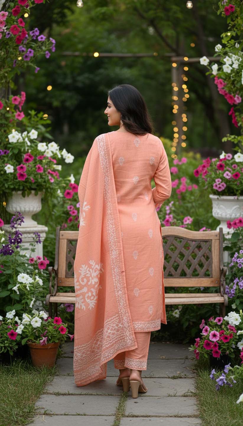Orange  Embroidered Kurta with Pant & Dupatta Set