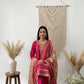 Fuchsia Embroidered Silk Kurta Set with Banarasi-Style Dupatta
