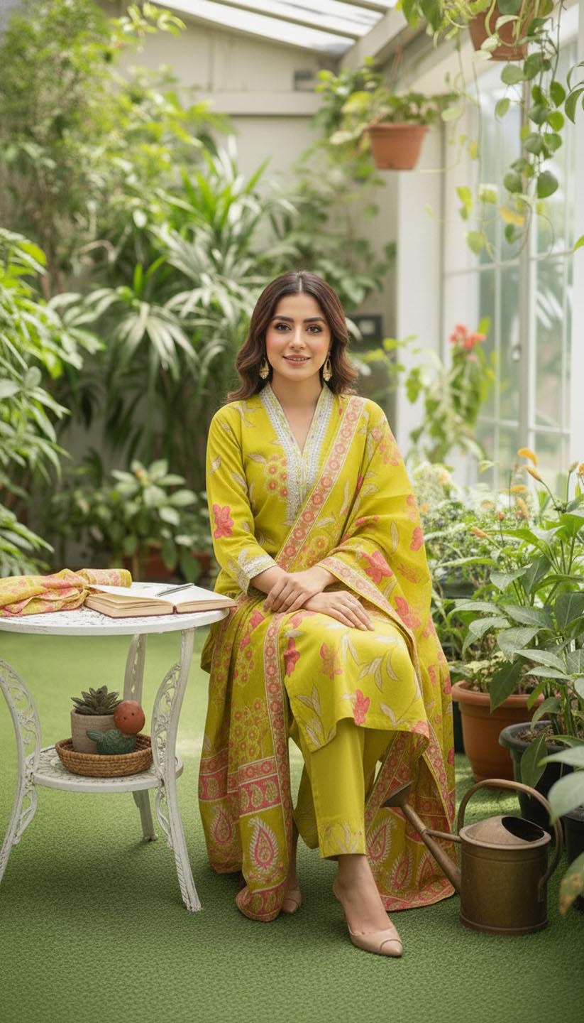 Olive Green  Embroidered Kurta Set with Dupatta
