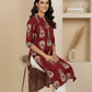 Maroon Rayon Printed Straight Kurta