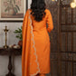 Orange Sequin Embroidered  Chanderi Silk Kurta with Trousers & Scalloped Dupatta Set